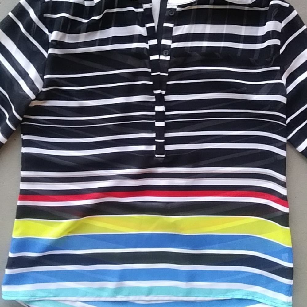 a.n.a sheer roll tab sleeve striped blouse - Picture 3 of 7